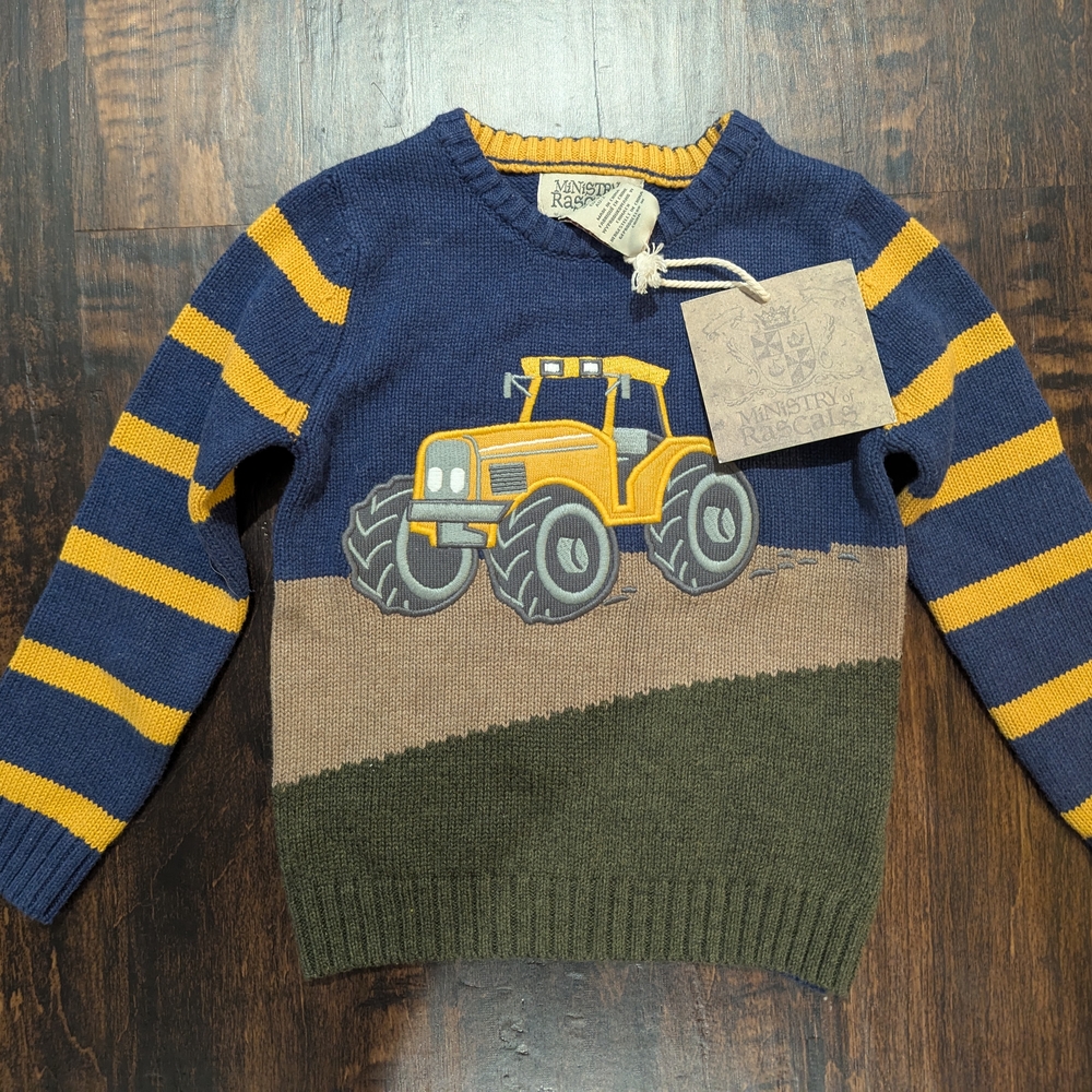 Kids Tractor Sweater in Blue and Yellow
